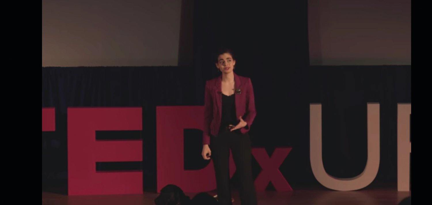 TED TALK: Aria Mia Loberti takes part in a TEDxURI event in 2018.